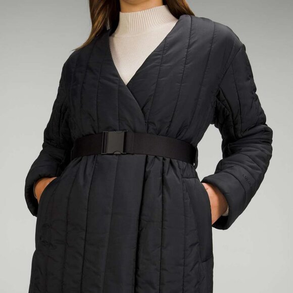 Lululemon Women's Black Belted Long Padded Insulated Trench Puffer Jacket Size 6 - Picture 1 of 6